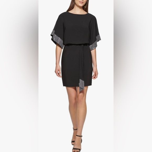 SOLD Jessica Howard Embellished Matte Jersey Cocktail Dress Black Silver Size 6 - Picture 2 of 10